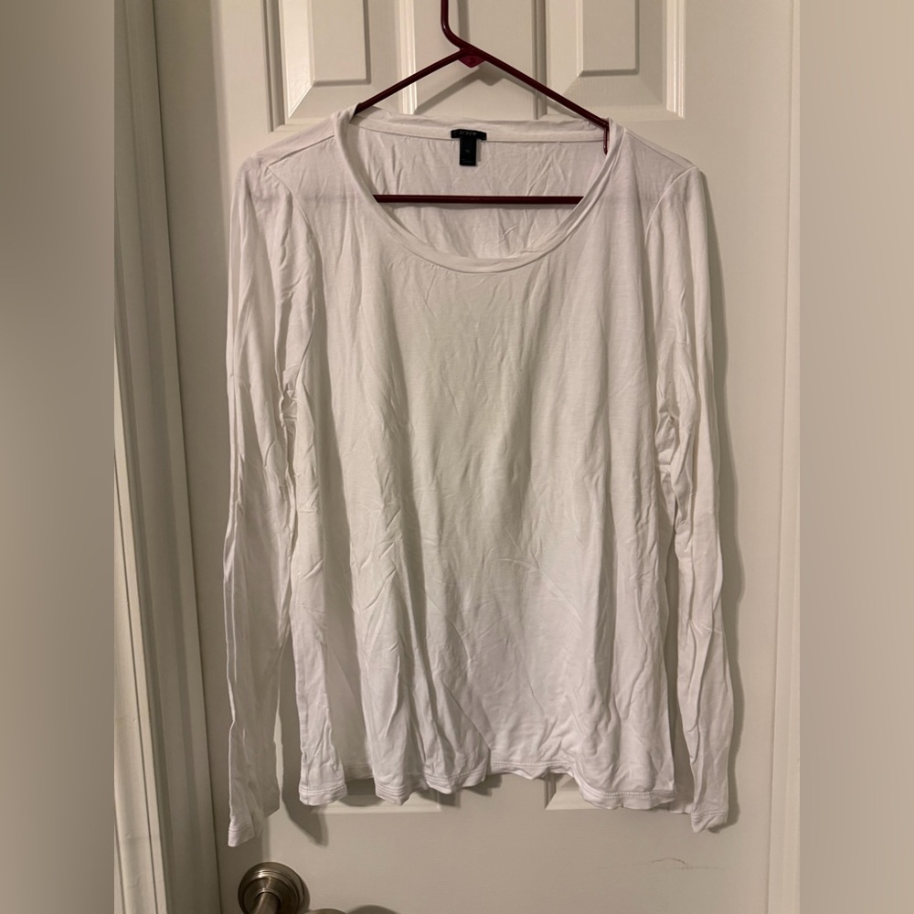 J. Crew Women's White Long-Sleeve Scoop Neck Top Size XL